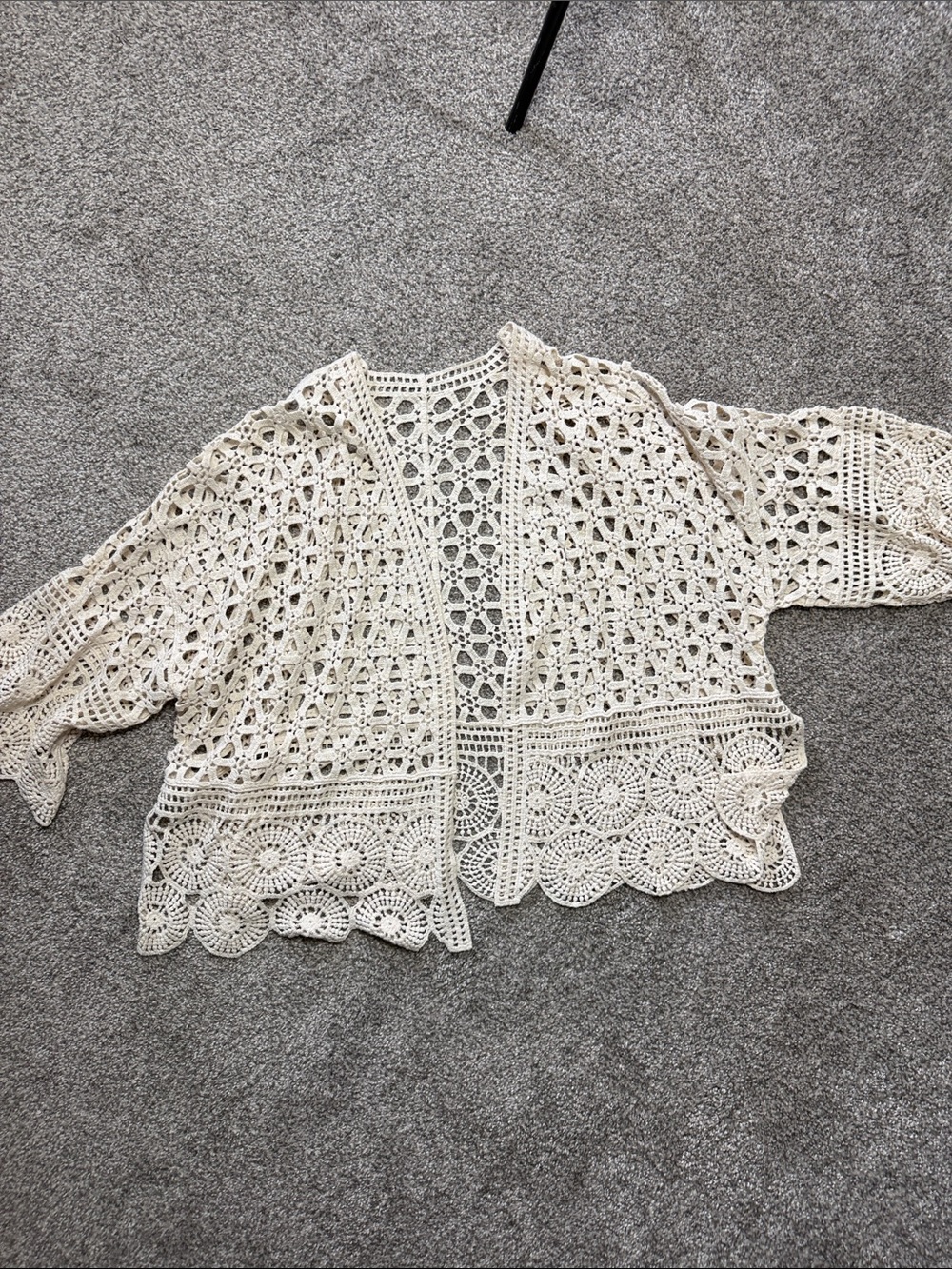 Chico's Crochet Open-Front Cardigan in Cream